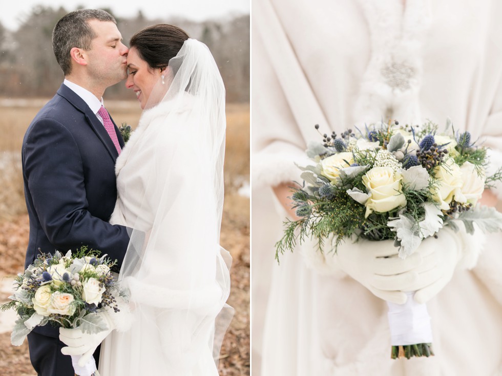 Waquoit Bay snow wedding photo on beach