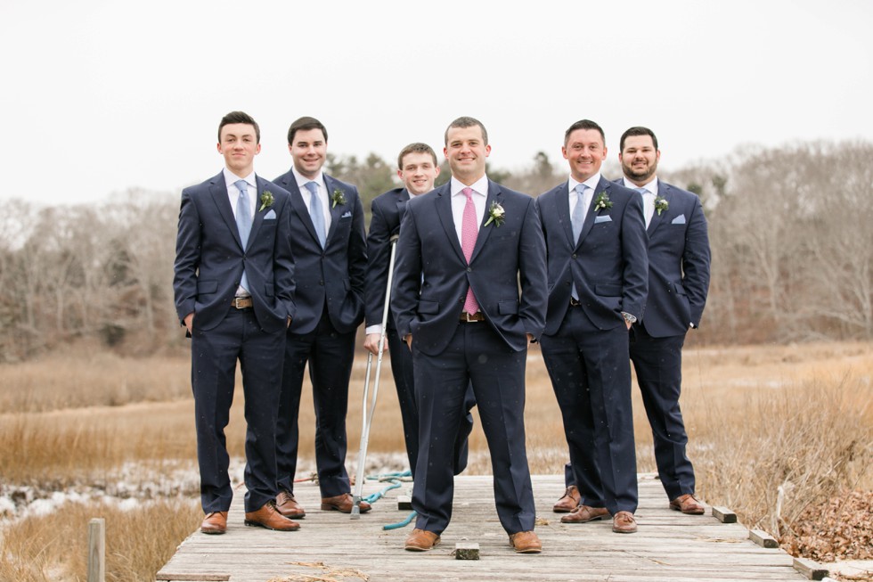 groomsmen Waquoit Bay Cape Cod winter wedding