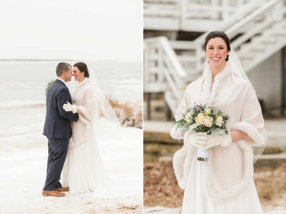 Waquoit Bay Cape Cod winter wedding on icy beach