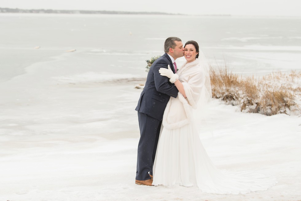 Cape Cod winter wedding on icy beach