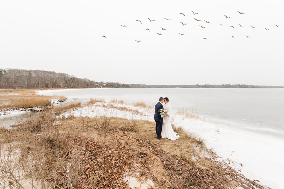 Snowy winter wedding at Waquoit Bay Cape Cod