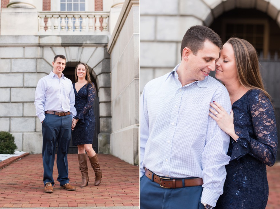 lace navy dress engagement outfit