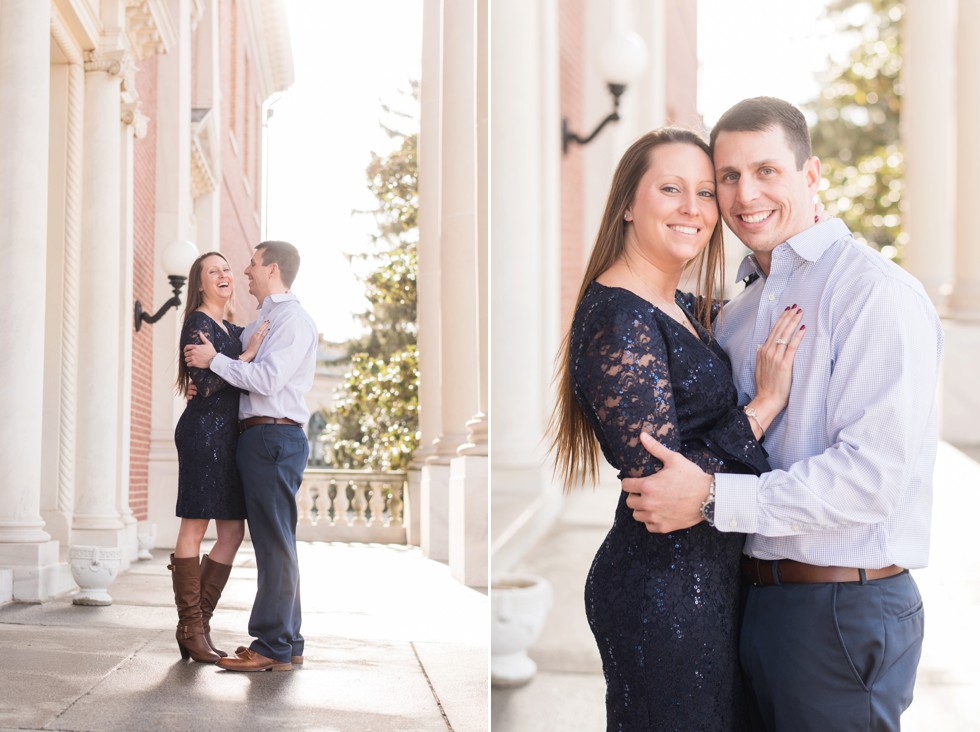 lace navy dress engagement outfit