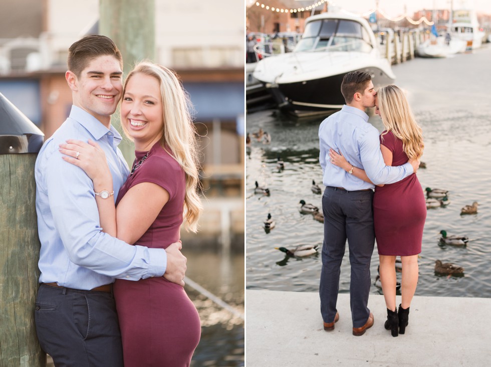 Annapolis harbor engagement photos with mallard ducks