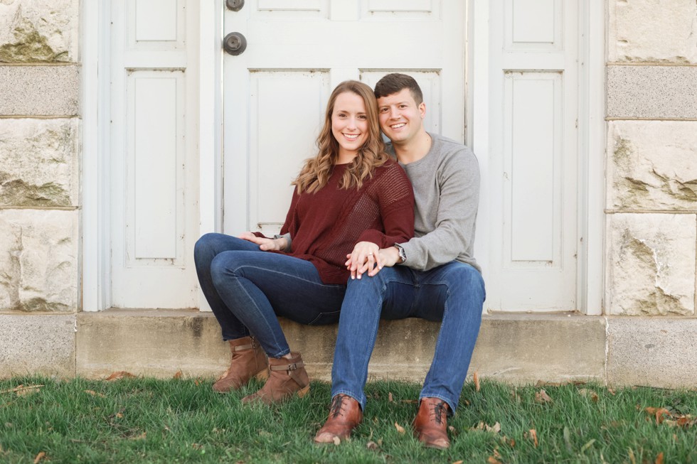 engagement photos in maroon shirt