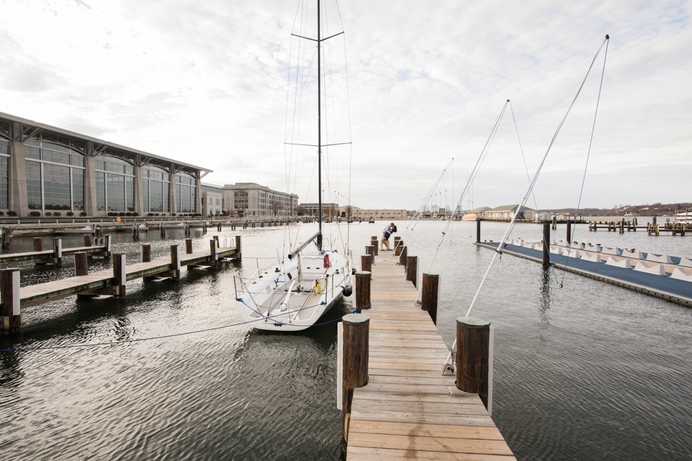 US Naval Academy engagement photographs on a boat