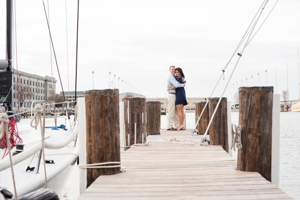 US Naval Academy engagement photographs on a boat