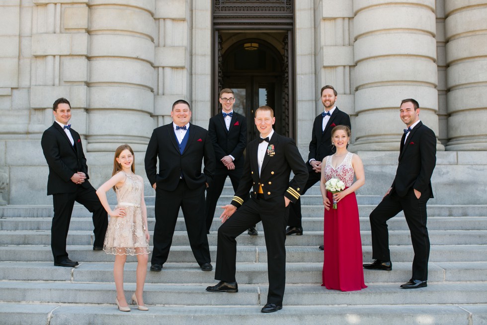 US Naval Academy Bancroft Hall wedding party photo