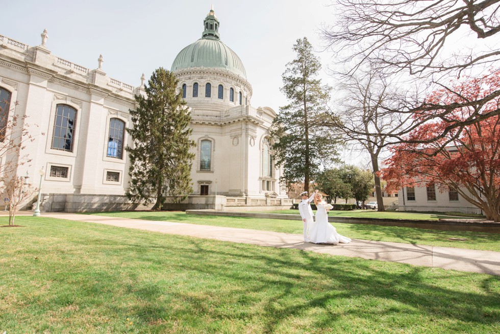 US Naval Academy Chapel Bride and Groom