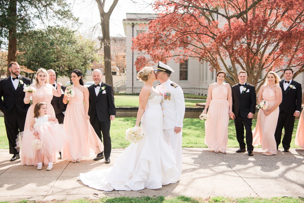 Blush wedding party US Naval Academy