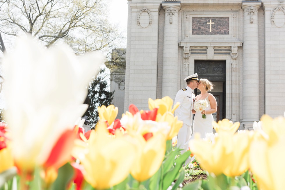 US Naval Academy Chapel tulip garden