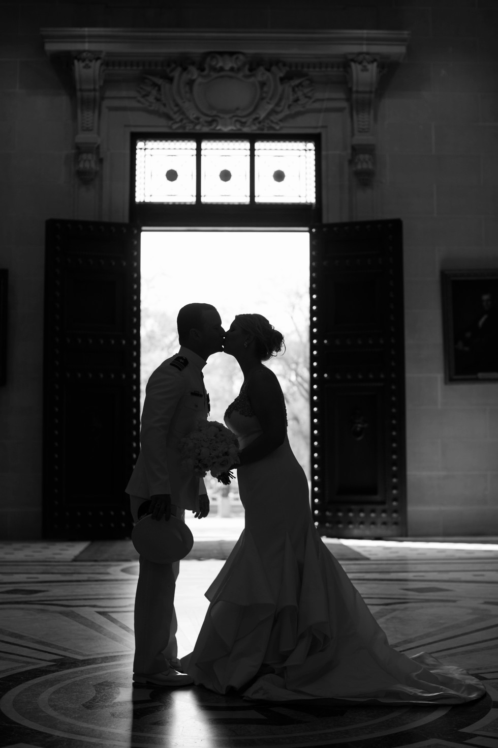 USNA Bancroft Hall silhouette wedding portrait