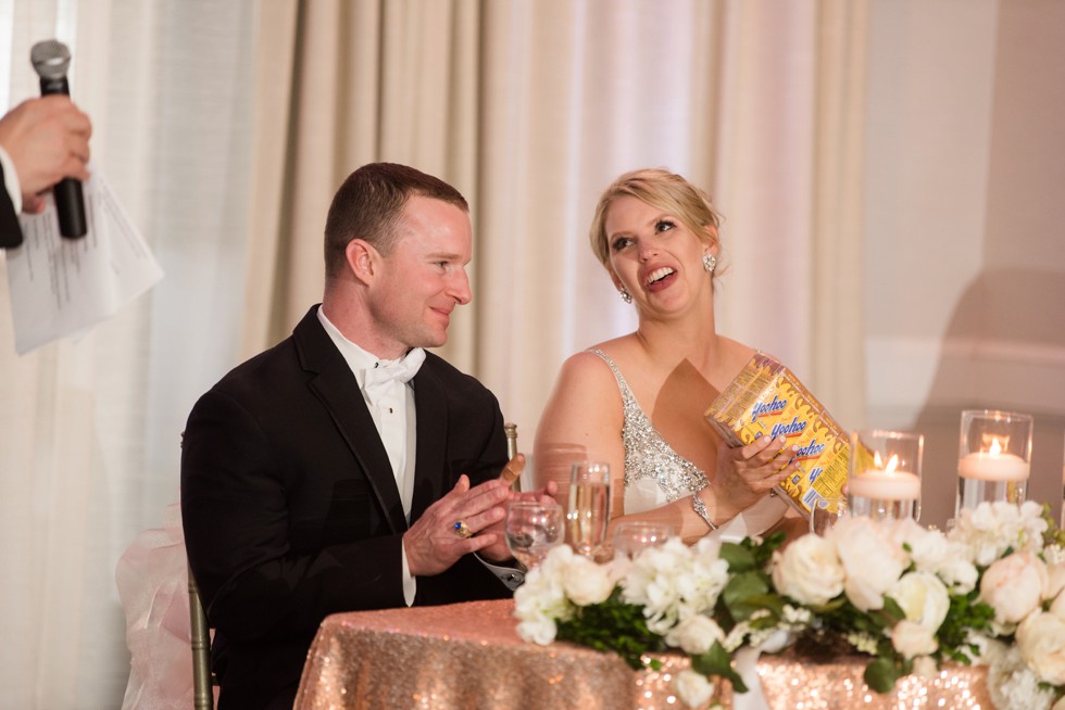 wedding toasts Annapolis Waterfront Hotel, Autograph Collection elegant ballroom