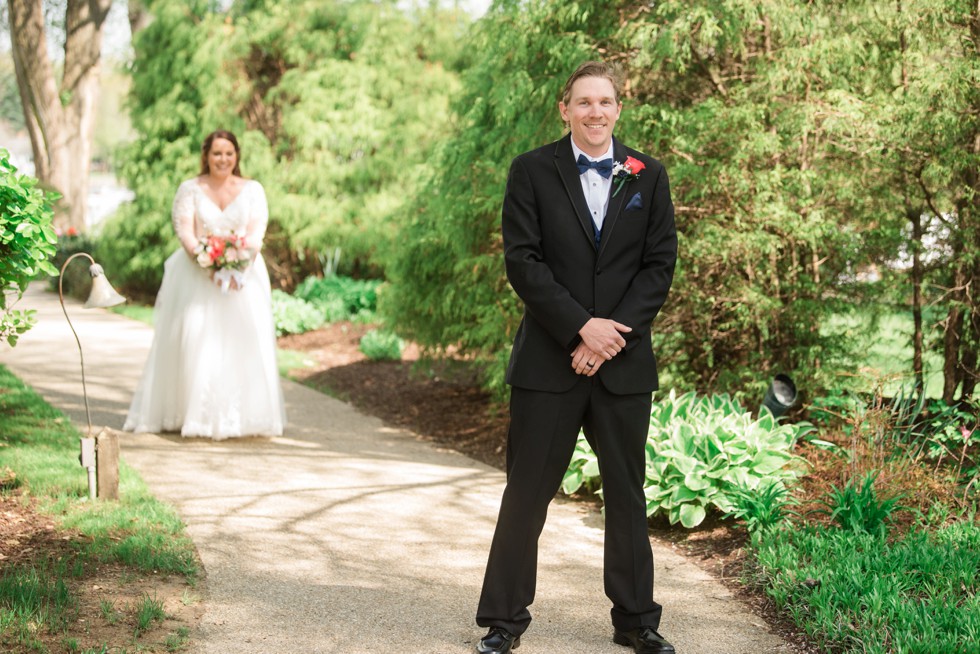 bride and groom first look 