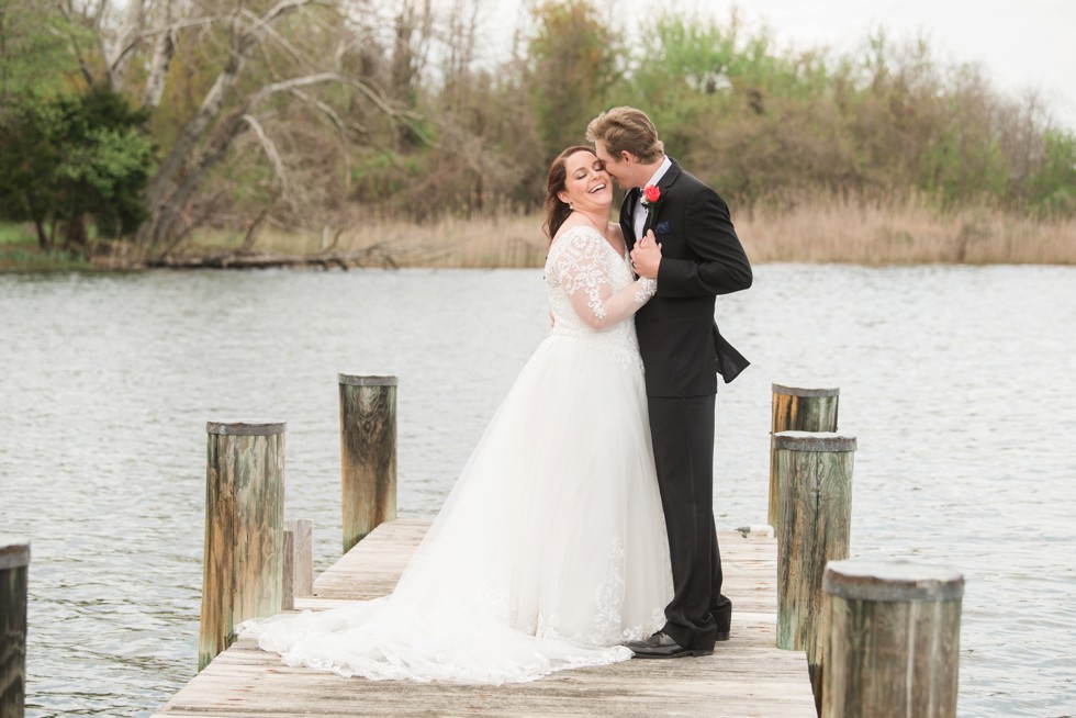 north shore wedding photos bride and groom on a dock