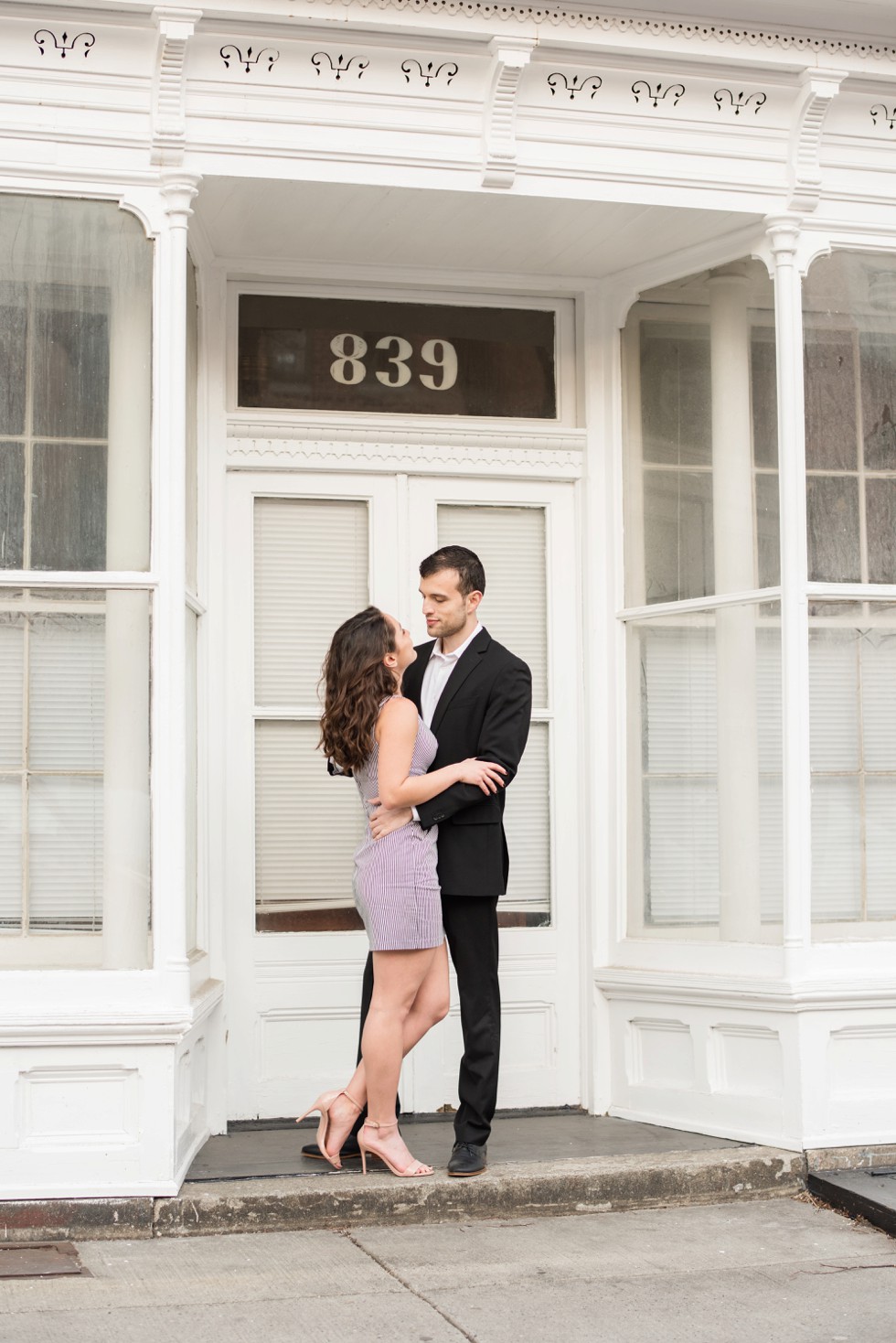 charming city street engagement photos