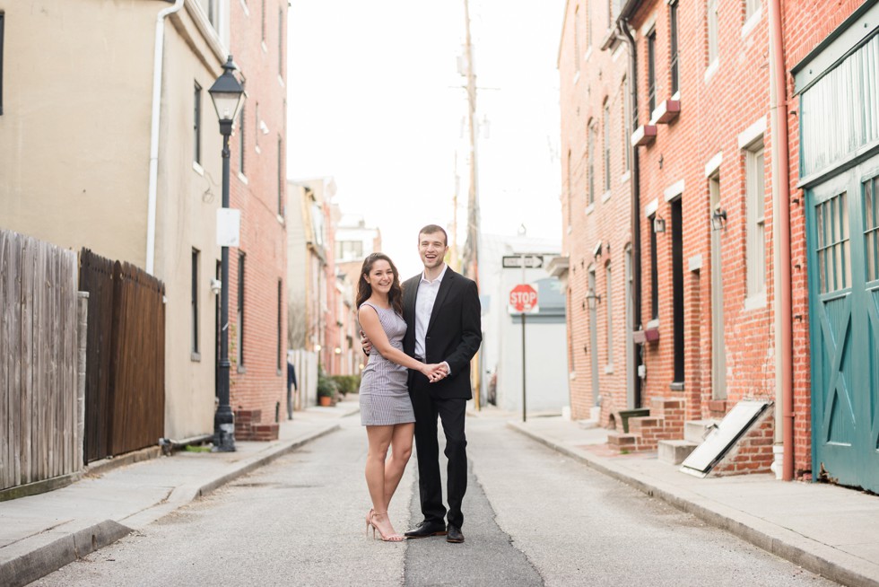 charming city street engagement photos