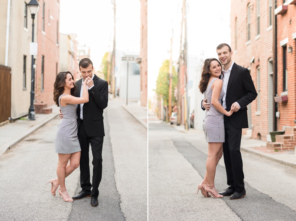 charming city street engagement photos