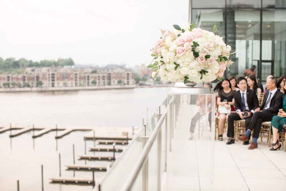 Blue Vanda Floral Designs Baltimore harbor wedding ceremony