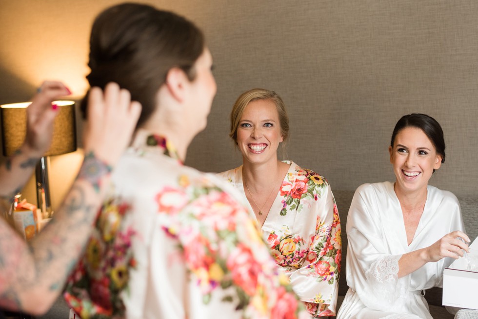 bridesmaids getting ready at Le Meridien