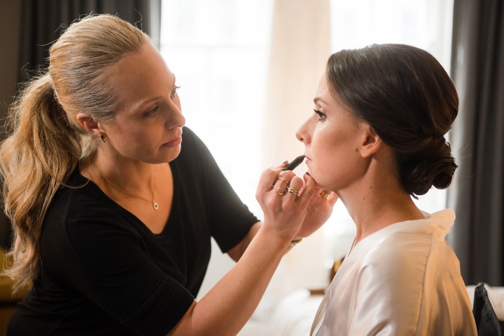 bride getting ready at Le Meridien