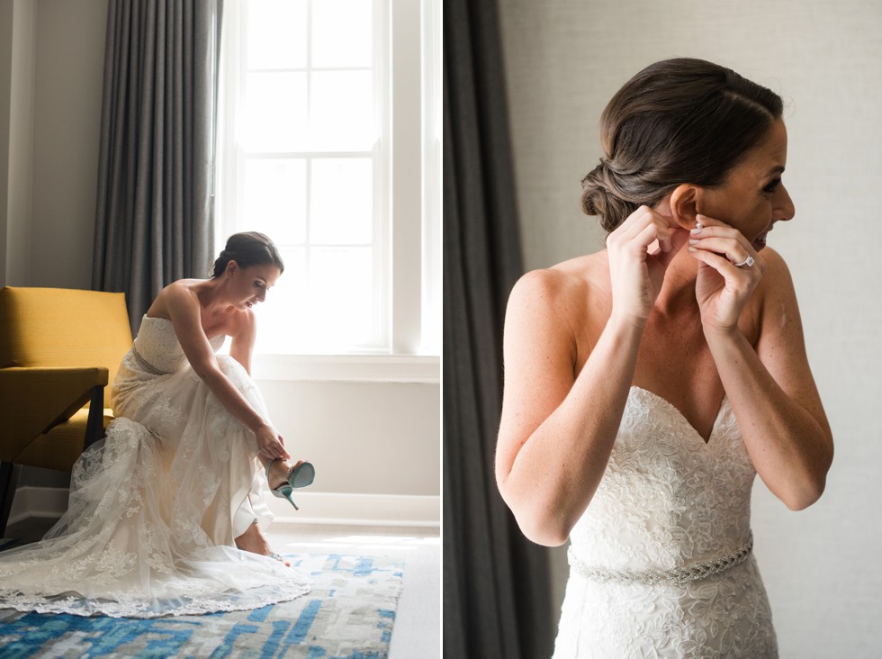 bride getting ready at Le Meridien