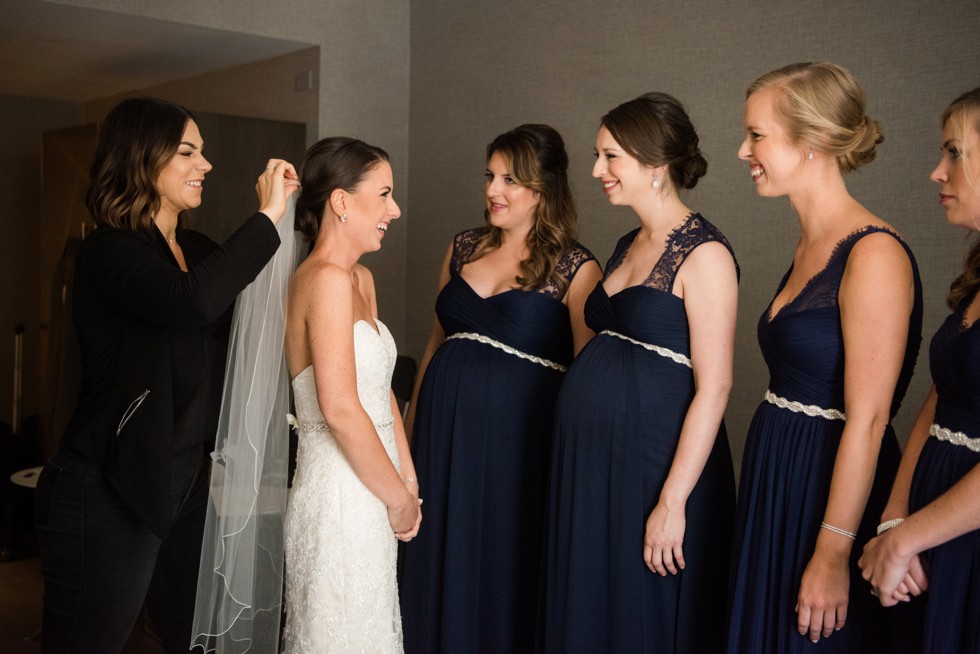 bridesmaids getting ready at Le Meridien