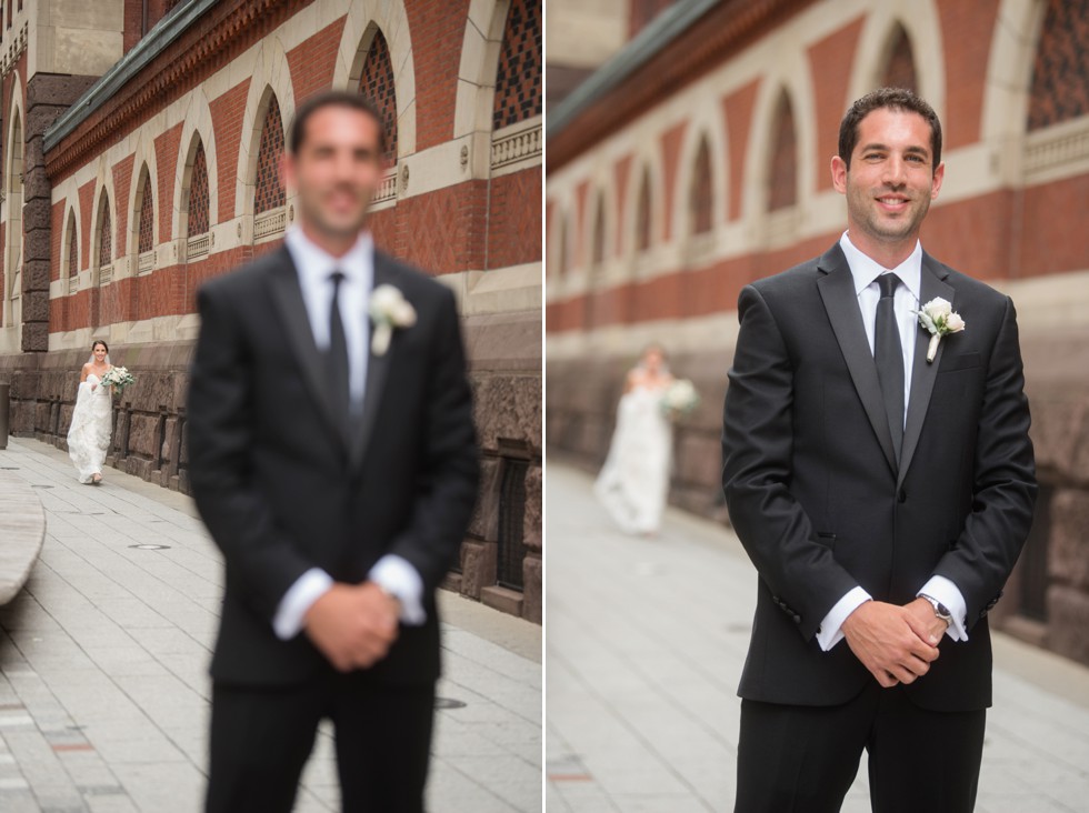 bride and groom first look at PAFA