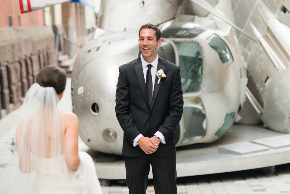 bride and groom first look at PAFA