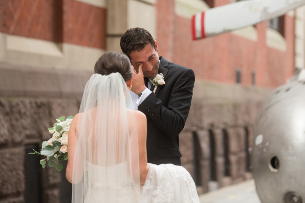 bride and groom first look at PAFA