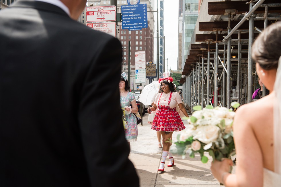 city hall philadelphia bride and groom candid