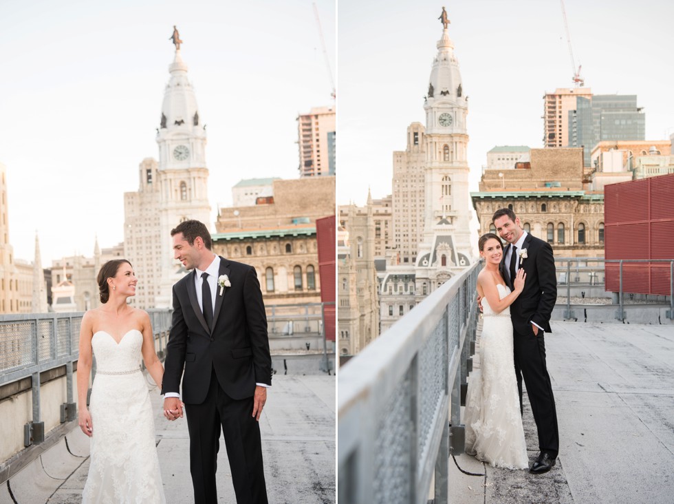 PAFA rooftop Philadelphia skyline wedding photos