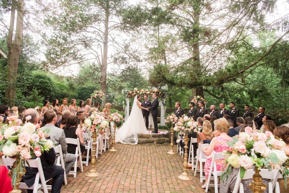 Holly Hedge estate wedding ceremony with rose petals