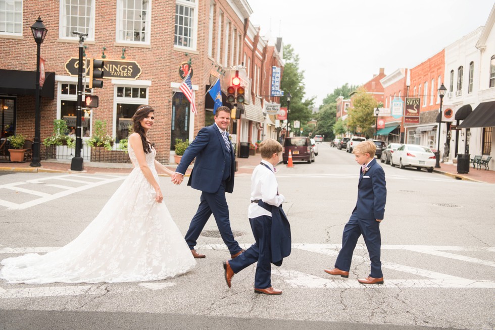 wedding couple and kids in Easton