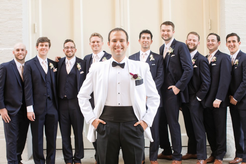 Groomsmen photos in Mount Vernon Peabody Library wedding