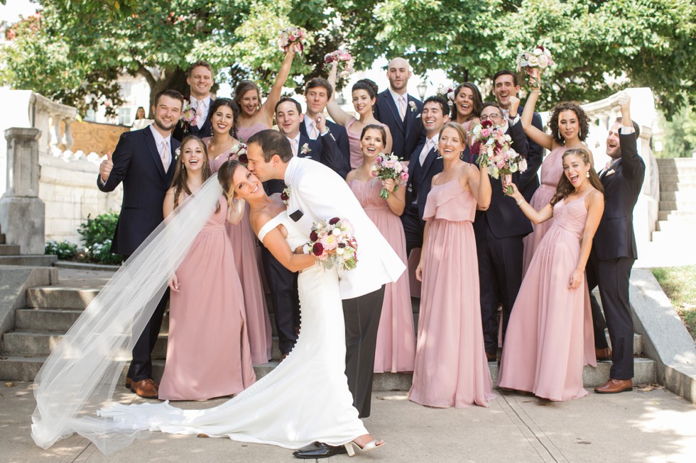 Wedding party Mount Vernon Peabody Library wedding