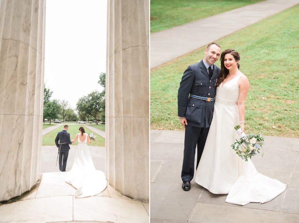 DC War Memorial wedding photo in the rain