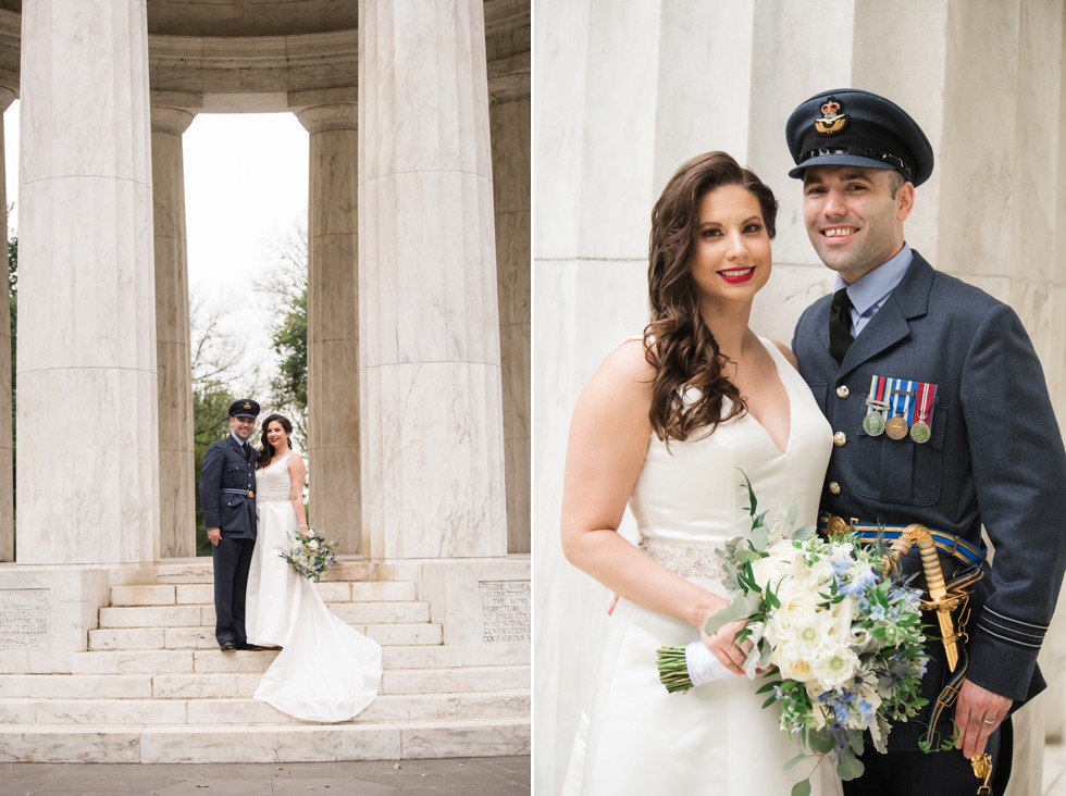 DC War Memorial wedding photo in the rain