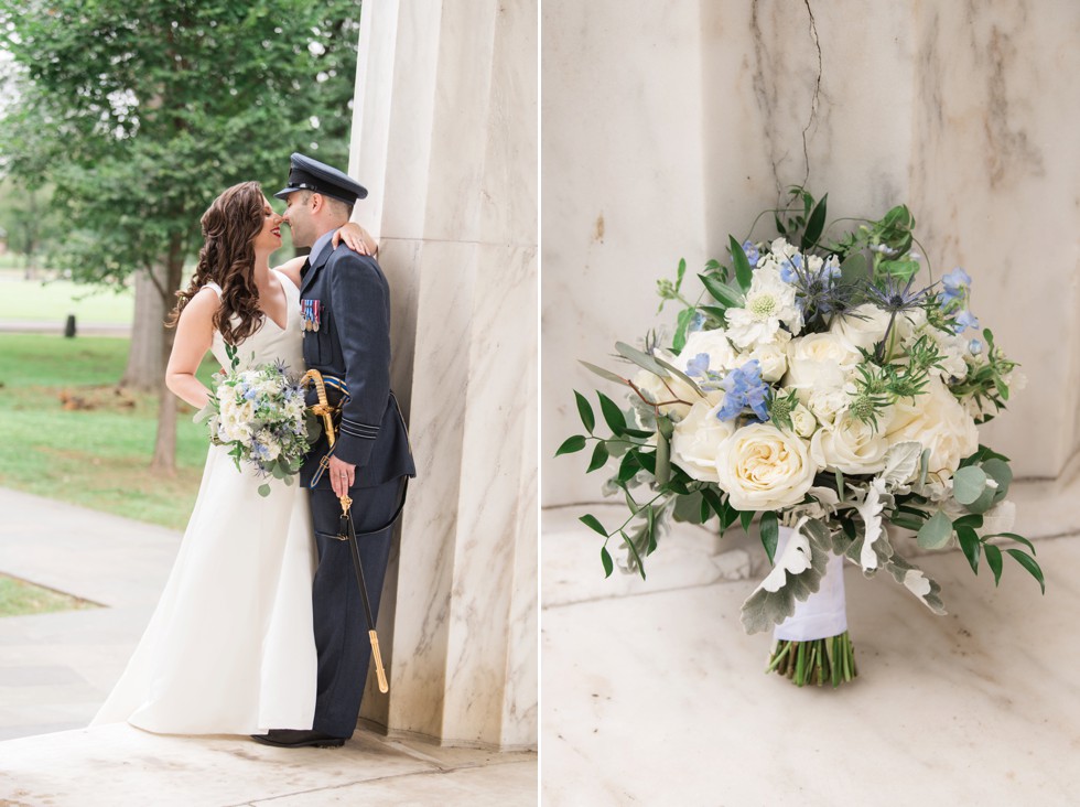 DC War Memorial wedding photo in the rain