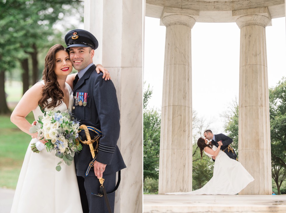 DC War Memorial wedding photo in the rain