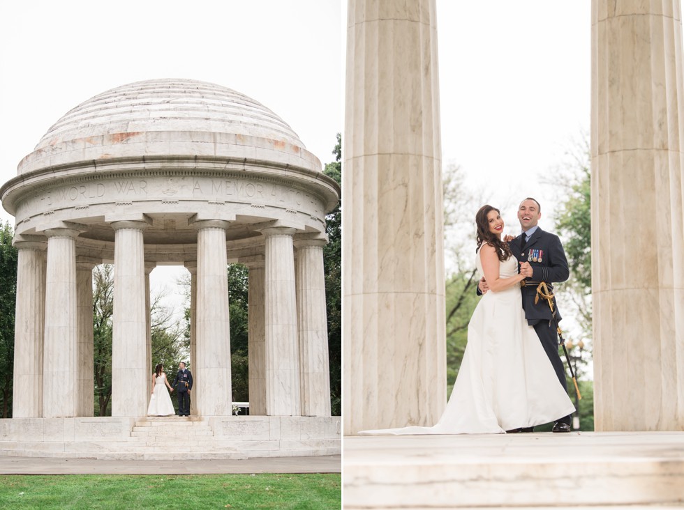 DC War Memorial wedding photo in the rain