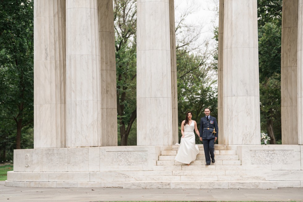 DC War Memorial wedding photo in the rain