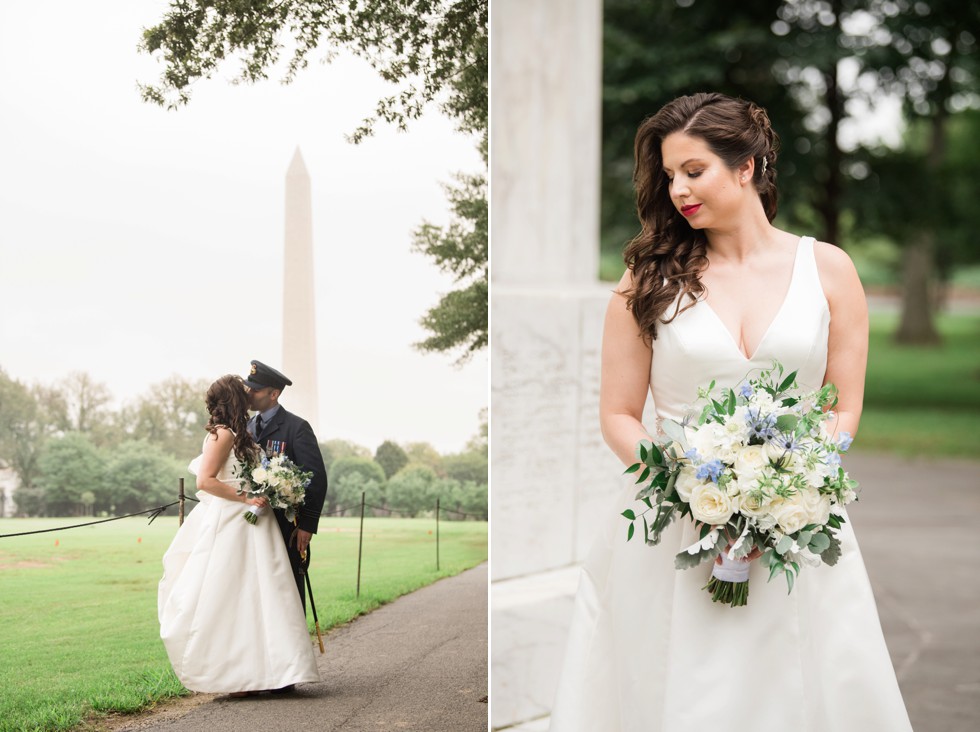 Washington monument DC wedding photo in the rain