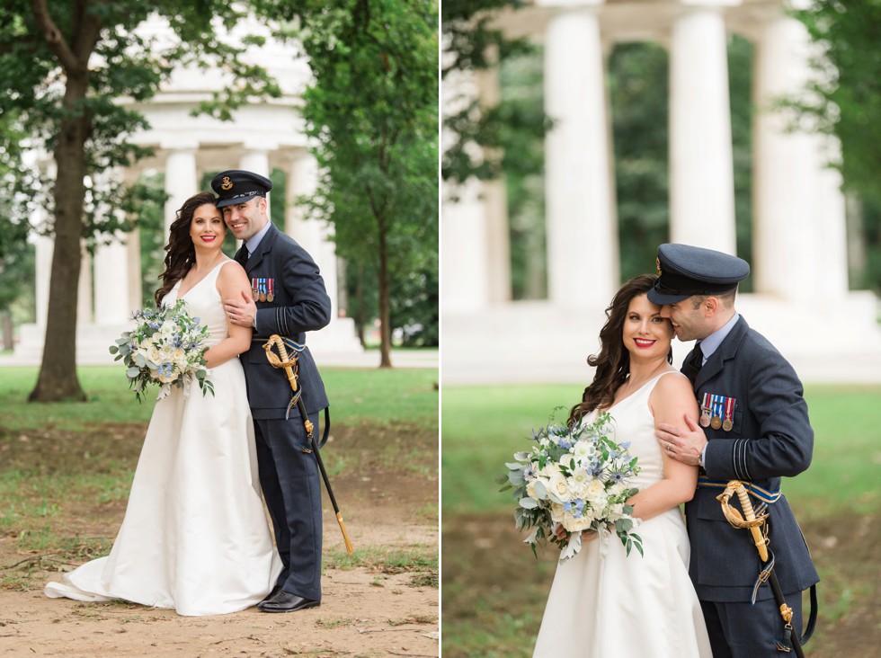 DC War Memorial wedding photo in the rain