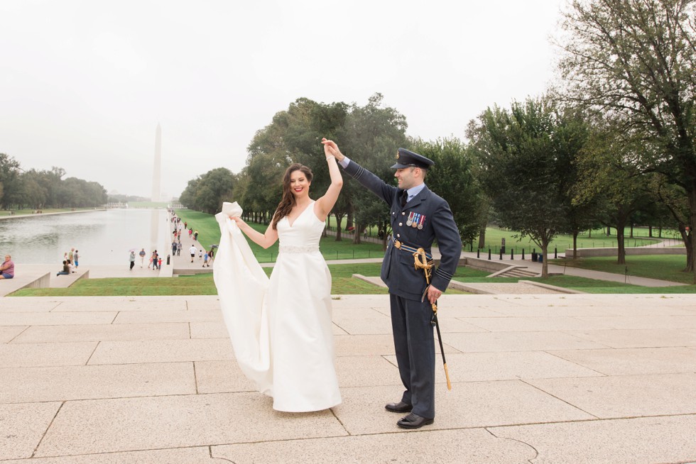 Reflecting pool DC wedding couple - royal navy