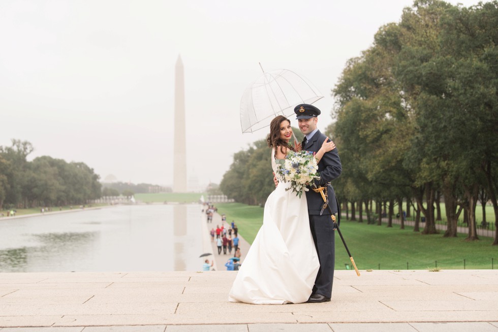 Reflecting pool DC wedding couple - royal navy