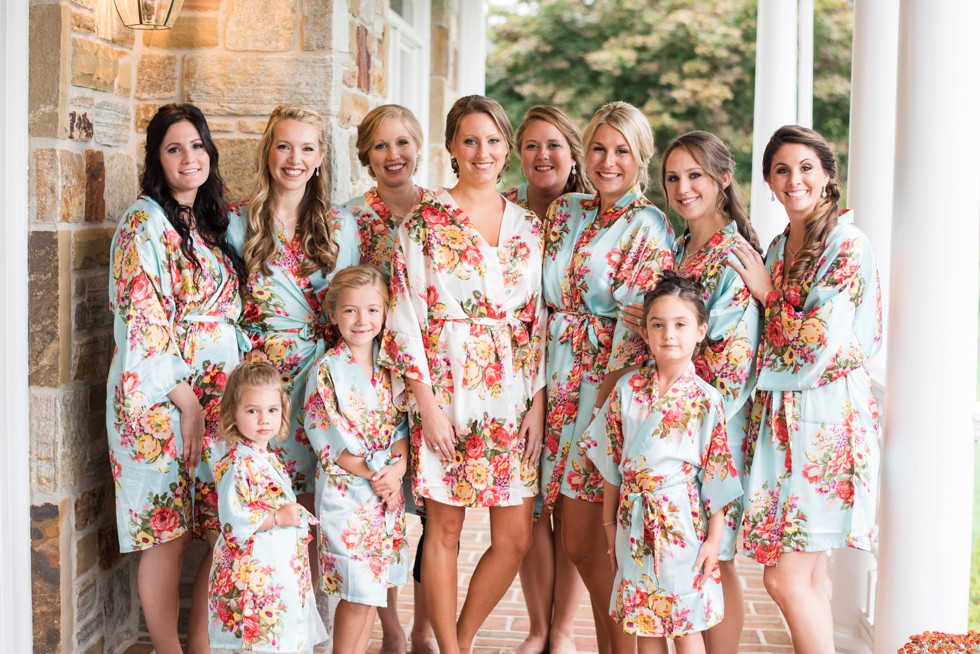 matching floral bride and bridesmaid robes