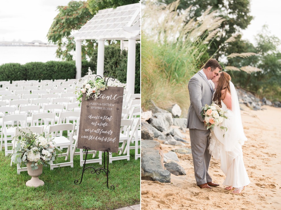 bride and groom on the eastern shore beach at sunset