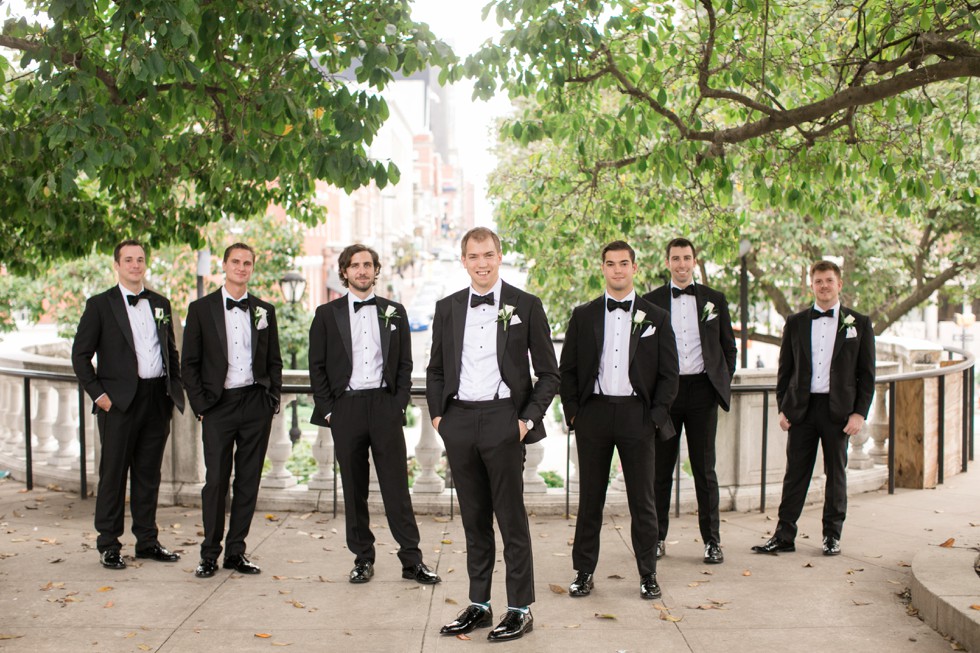 Groomsmen Peabody Library wedding in Mount Vernon Baltimore