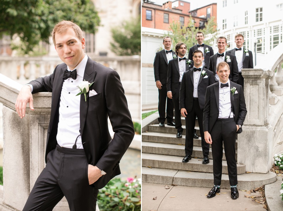 Groomsmen Peabody Library wedding in Mount Vernon Baltimore